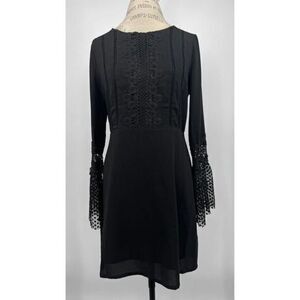 INA NWT Black Embroidered Lace Longsleeves Mini Dress LARGE